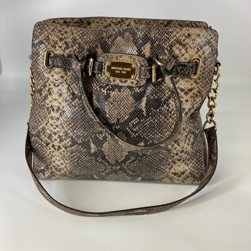 Michael Kors, large tan and black animal print shoulder bag